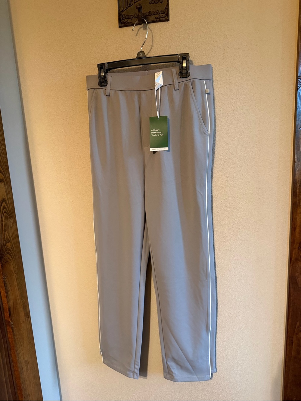 Wide Leg Women's Pants with Side Stripe - Light Gray
